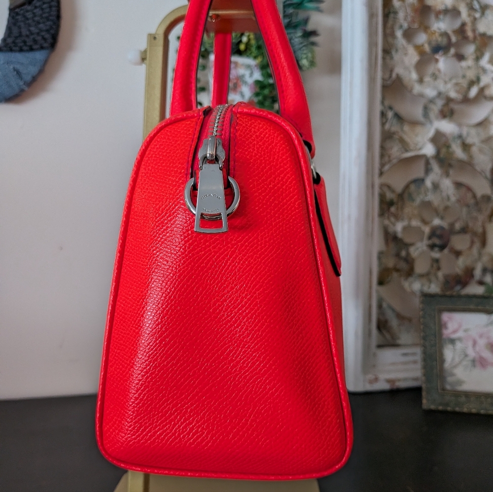COACH Bennett Mini Satchel in Neon Orange Crossgrain Leather - Picture 3 of 11